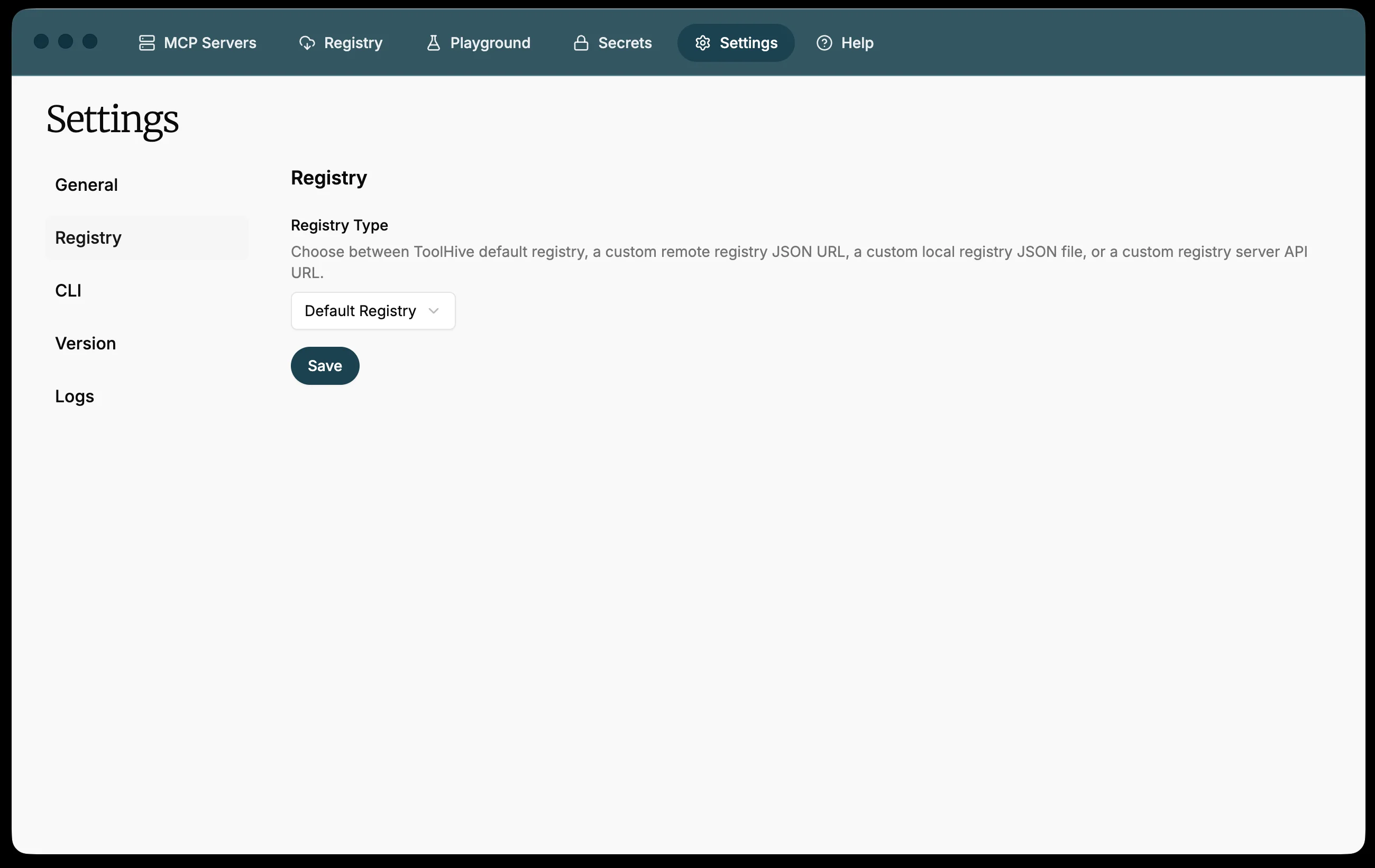 Local Registry configuration with file path input field Registry settings showing Local Registry File Path option selected with Registry File Path input field